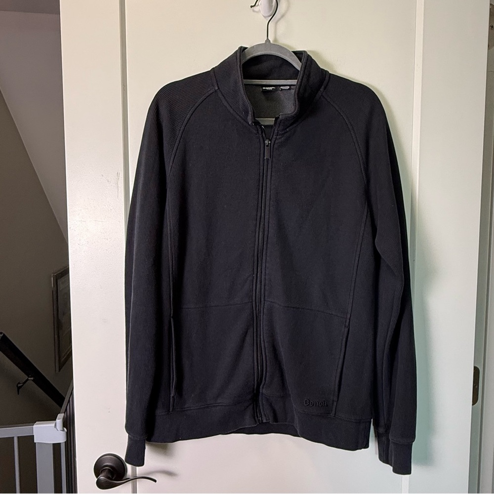 Bench Urbanwear Men's‎ Full Zip Sweatshirt Black Waffle Textured Ski Baselayer M